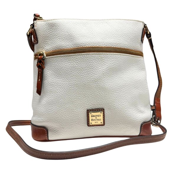 Dooney & Bourke Pebble Grain Leather Crossbody – White/Cream w/ Tan Trim, Like N - Picture 1 of 16